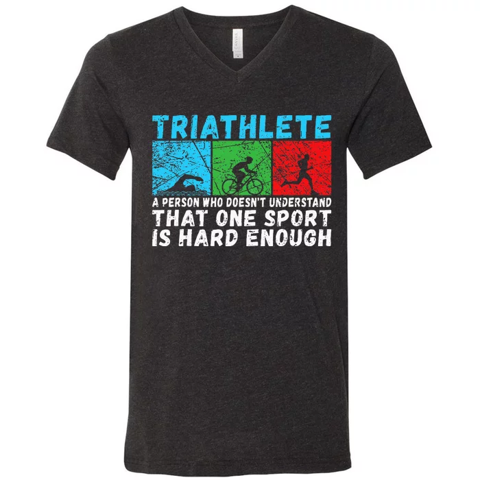 Triathlete Funny Definition Triathlon V-Neck T-Shirt