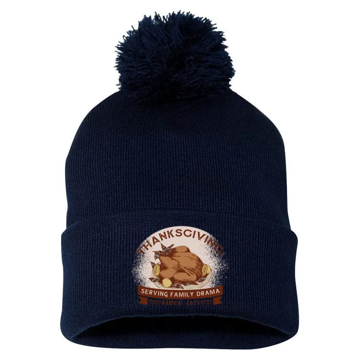 Thanksgiving Family Drama Funny Pom Pom 12in Knit Beanie