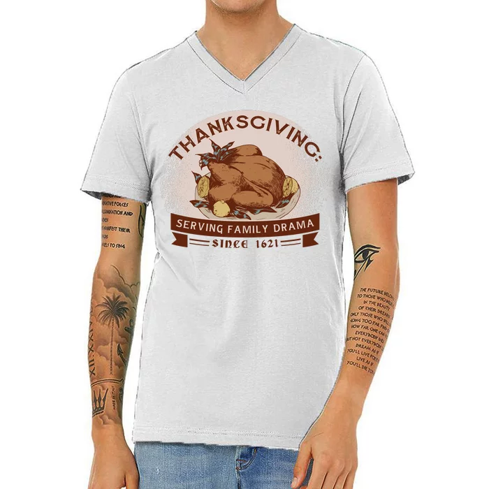 Thanksgiving Family Drama Funny V-Neck T-Shirt