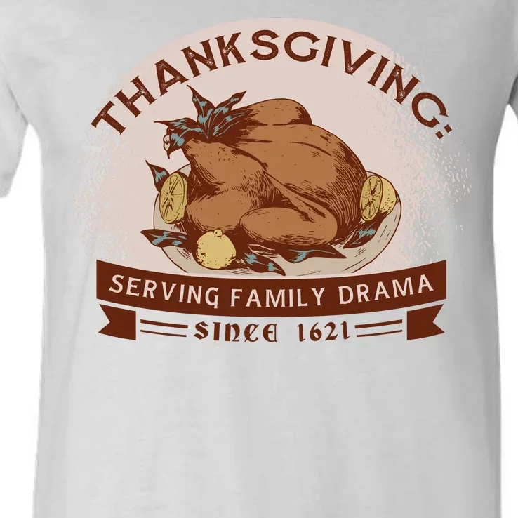 Thanksgiving Family Drama Funny V-Neck T-Shirt