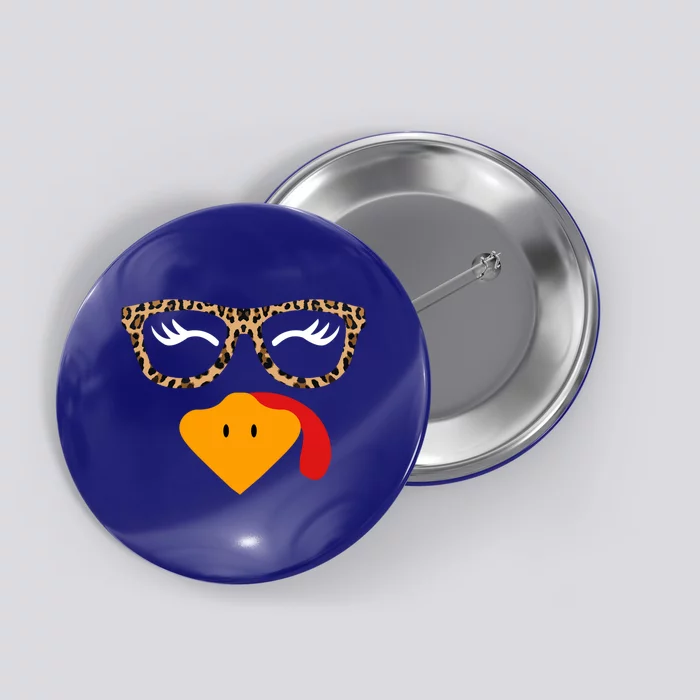 Turkey Face Eyelashe Leopard Glasses Thanksgiving Gift Button