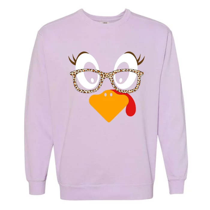 Turkey Face Eyelashes Leopard Glasses Funny Thanksgiving Garment-Dyed Sweatshirt