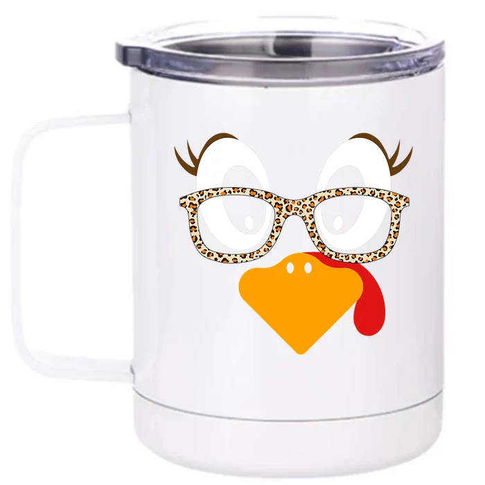 Turkey Face Eyelashes Leopard Glasses Funny Thanksgiving Front & Back 12oz Stainless Steel Tumbler Cup