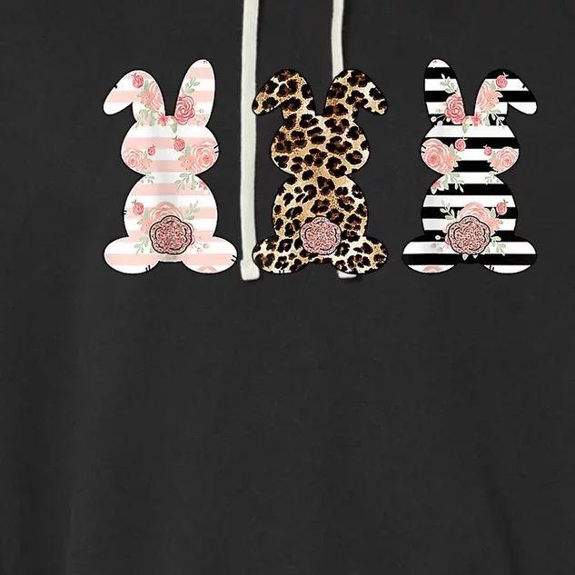 Trio Floral Easter Bunny Cute Garment-Dyed Fleece Hoodie