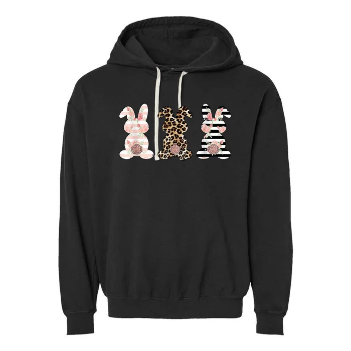 Trio Floral Easter Bunny Cute Garment-Dyed Fleece Hoodie