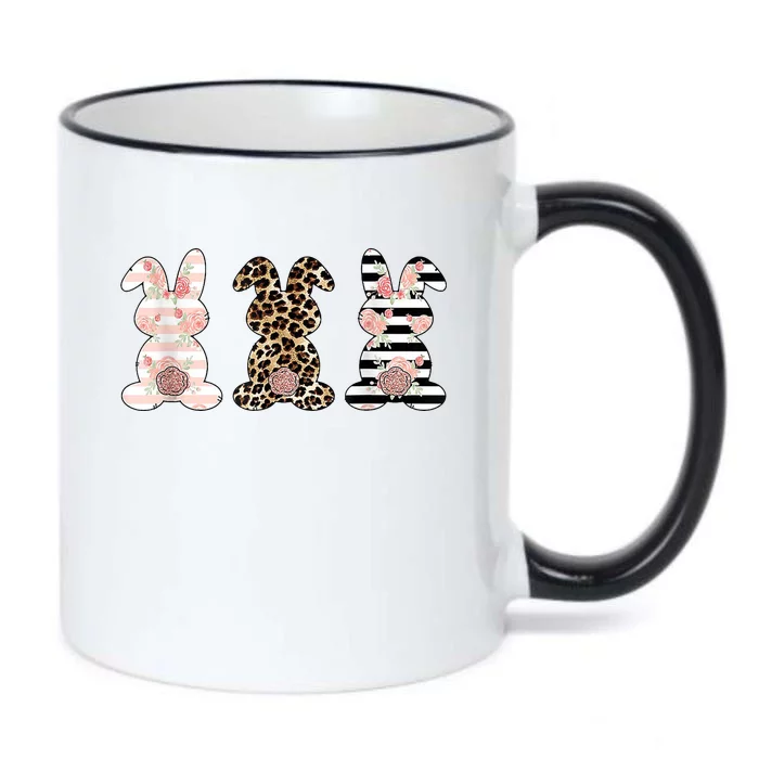 Trio Floral Easter Bunny Cute Black Color Changing Mug