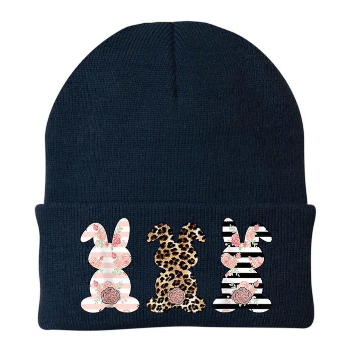 Trio Floral Easter Bunny Cute Knit Cap Winter Beanie