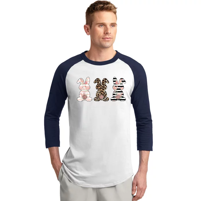 Trio Floral Easter Bunny Cute Baseball Sleeve Shirt