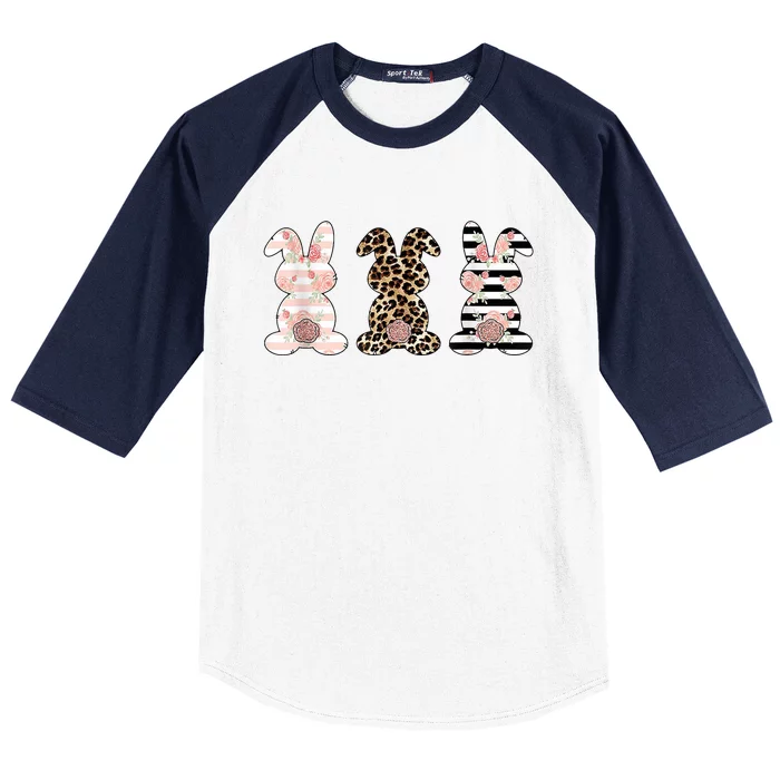 Trio Floral Easter Bunny Cute Baseball Sleeve Shirt