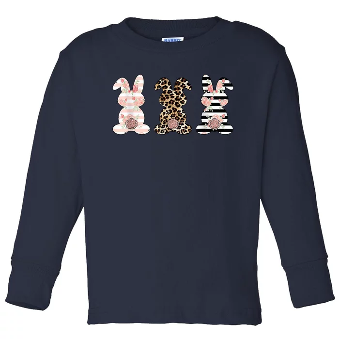 Trio Floral Easter Bunny Cute Toddler Long Sleeve Shirt