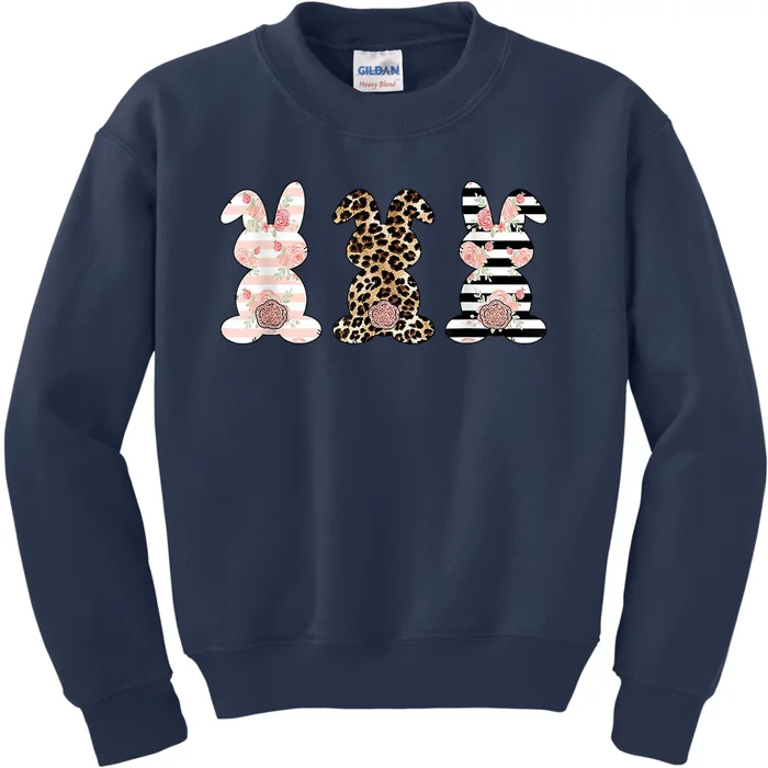 Trio Floral Easter Bunny Cute Kids Sweatshirt