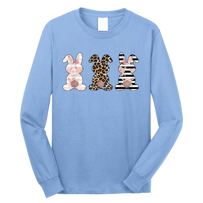 Trio Floral Easter Bunny Cute Long Sleeve Shirt