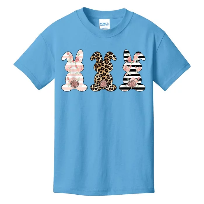 Trio Floral Easter Bunny Cute Kids T-Shirt