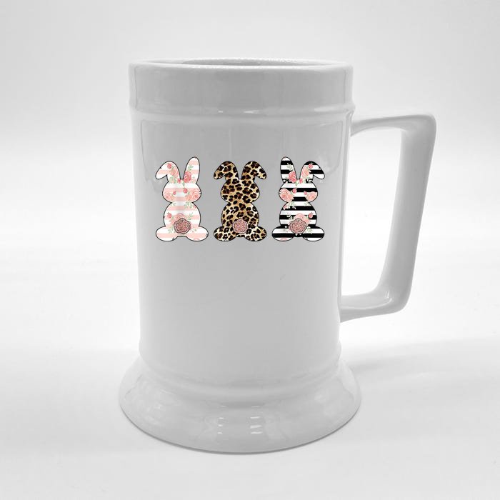 Trio Floral Easter Bunny Cute Front & Back Beer Stein