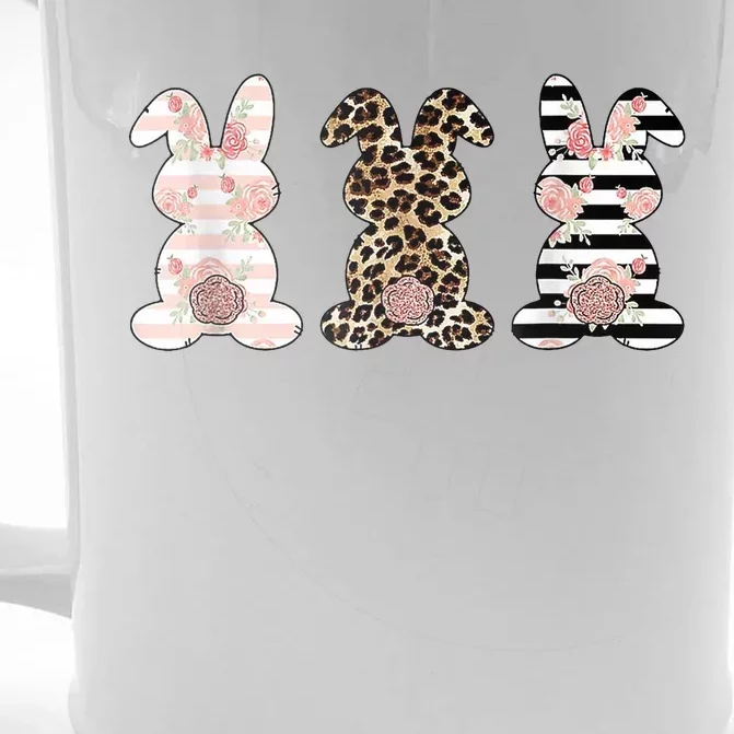 Trio Floral Easter Bunny Cute Front & Back Beer Stein