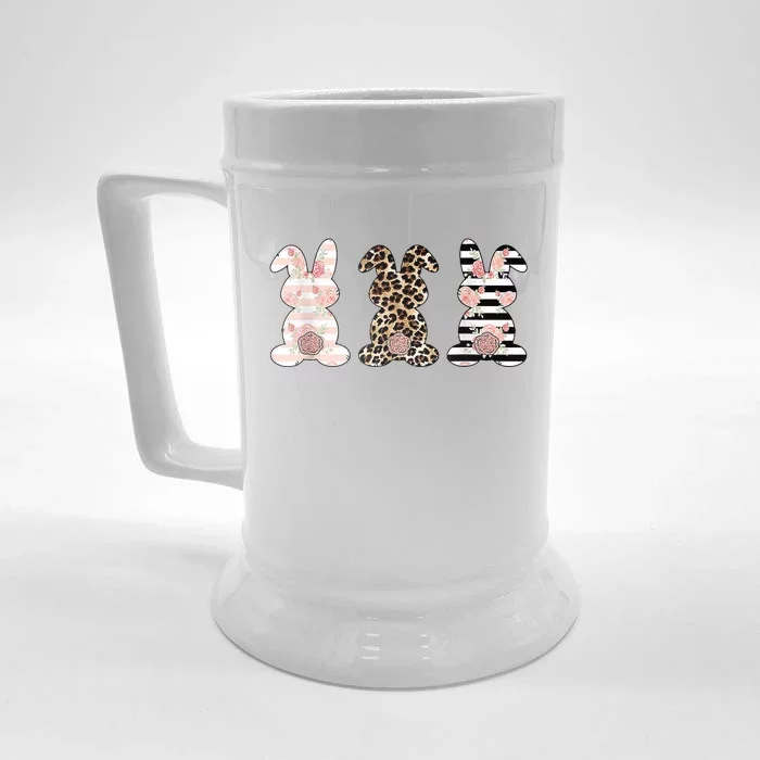 Trio Floral Easter Bunny Cute Front & Back Beer Stein