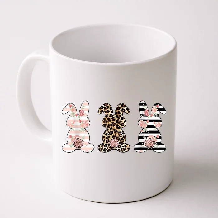 Trio Floral Easter Bunny Cute Front & Back Coffee Mug