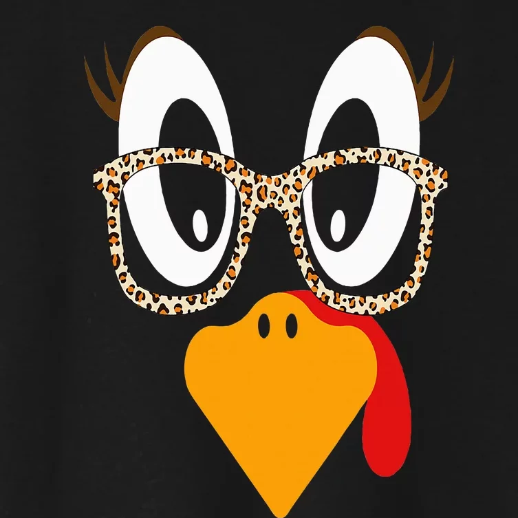 Turkey Face Eyelashes Leopard Glasses Funny Thanksgiving Women's Crop Top Tee