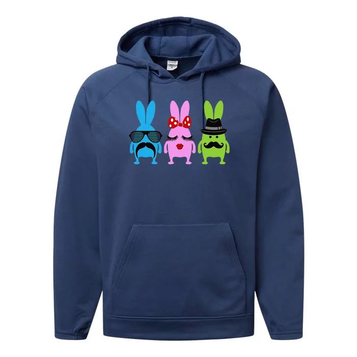 Three Funny Easter Bunnies Performance Fleece Hoodie