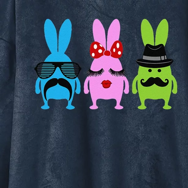 Three Funny Easter Bunnies Hooded Wearable Blanket