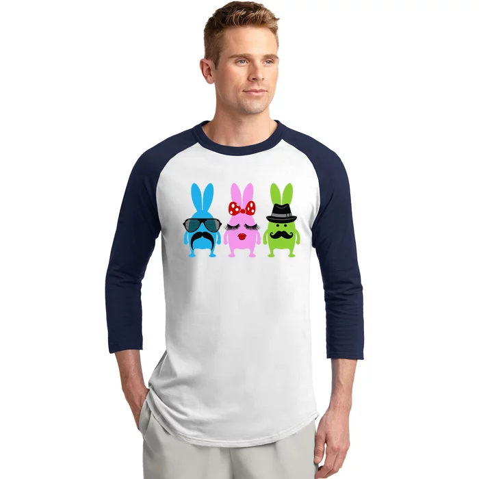 Three Funny Easter Bunnies Baseball Sleeve Shirt