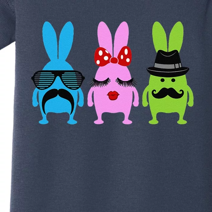 Three Funny Easter Bunnies Baby Bodysuit