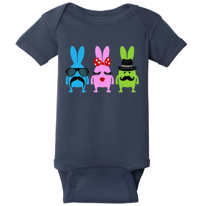 Three Funny Easter Bunnies Baby Bodysuit