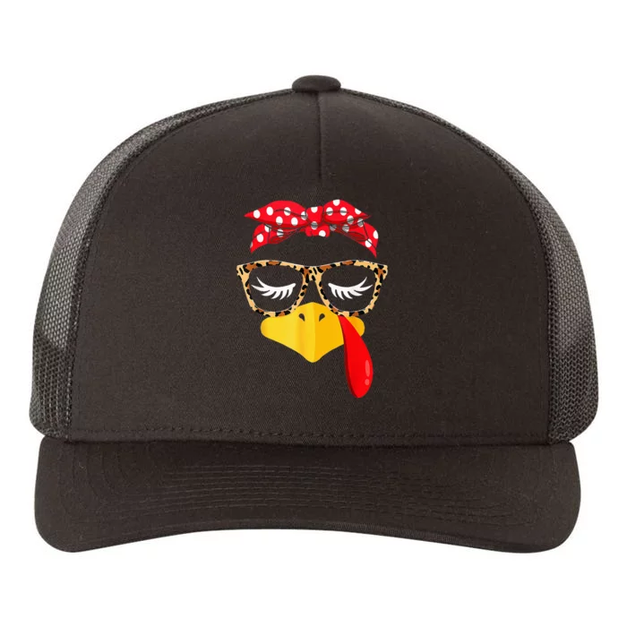 Turkey Face Eyelashes Leopard Glasses Funny Thanksgiving Yupoong Adult 5-Panel Trucker Hat