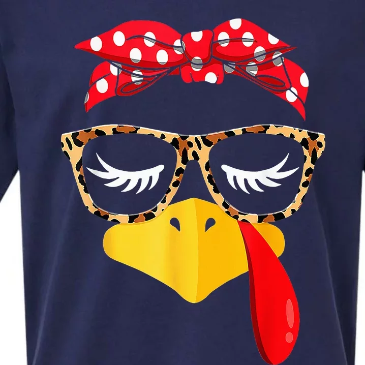 Turkey Face Eyelashes Leopard Glasses Funny Thanksgiving Sueded Cloud Jersey T-Shirt