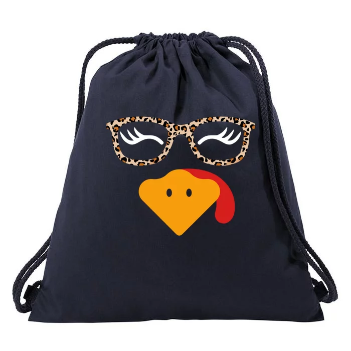 Turkey Face Eyelashe Thanksgiving Cool Gift Leopard Glasse Cool Gift Drawstring Bag