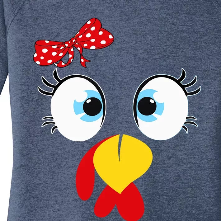 Turkey Face Eyelashes Glasses Funny Thanksgiving Great Gift Women's Perfect Tri Tunic Long Sleeve Shirt