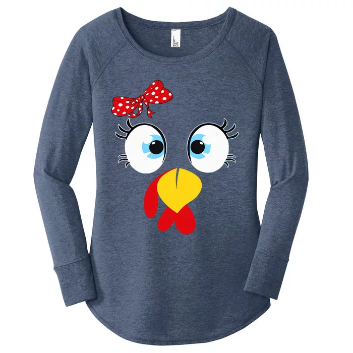 Turkey Face Eyelashes Glasses Funny Thanksgiving Great Gift Women's Perfect Tri Tunic Long Sleeve Shirt