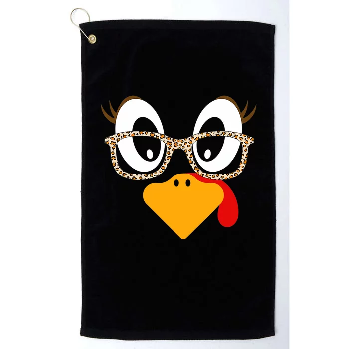 Turkey Face Eyelashes Leopard Glasses Funny Thanksgiving Platinum Collection Golf Towel