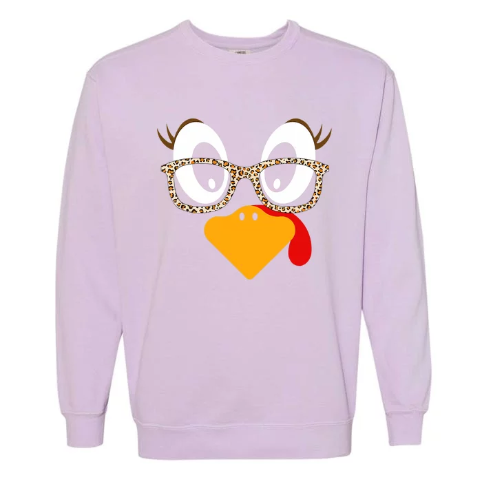 Turkey Face Eyelashes Leopard Glasses Funny Thanksgiving Garment-Dyed Sweatshirt