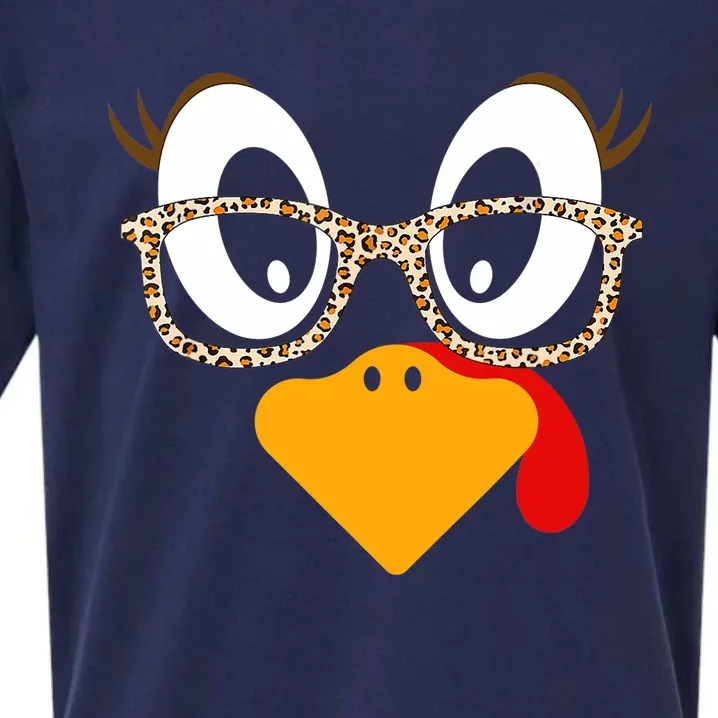 Turkey Face Eyelashes Leopard Glasses Funny Thanksgiving Sueded Cloud Jersey T-Shirt