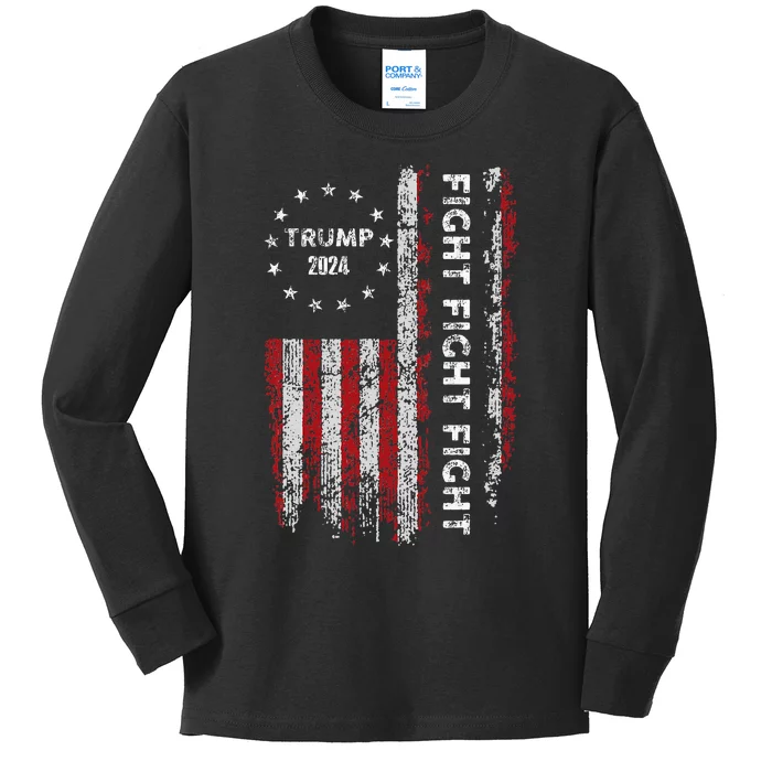 Trump Fight Fight Fight Pro Rump 2024 President Election Kids Long Sleeve Shirt