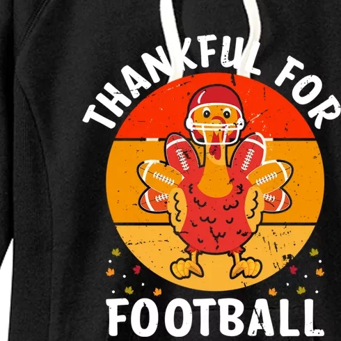 Thankful For Football Turkey With Football Thanksgiving Fan Gift Women's Fleece Hoodie