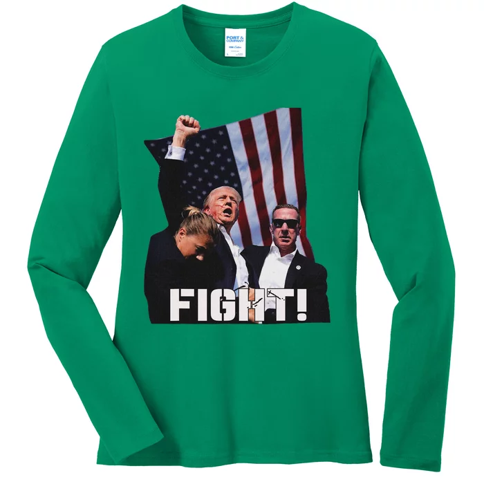 Trump Fighting For Supporters And Americans Ladies Long Sleeve Shirt