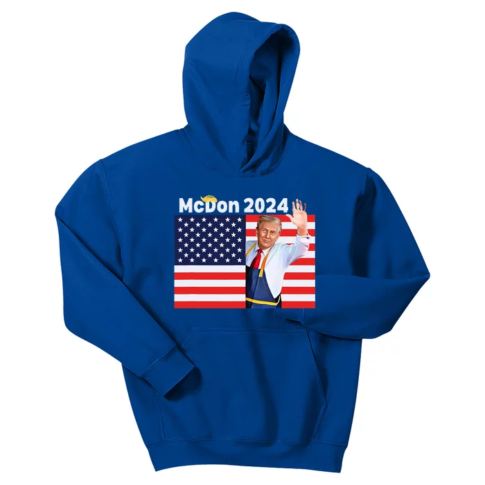 Trump French Fries Mcdon 2024 American Flag Maga Kids Hoodie