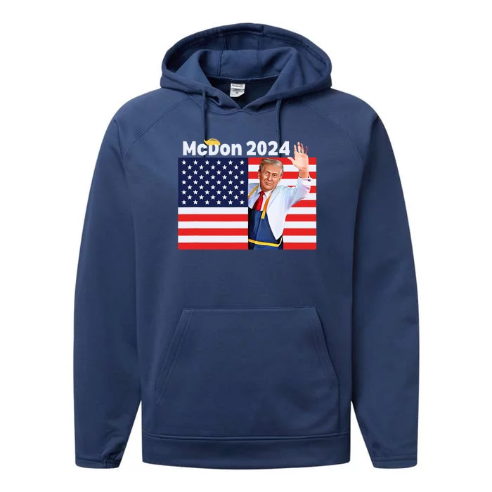 Trump French Fries Mcdon 2024 American Flag Maga Performance Fleece Hoodie