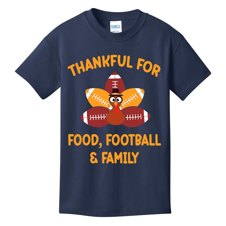 Thankful For Food Football Family Thanksgiving Turkey Kids T-Shirt