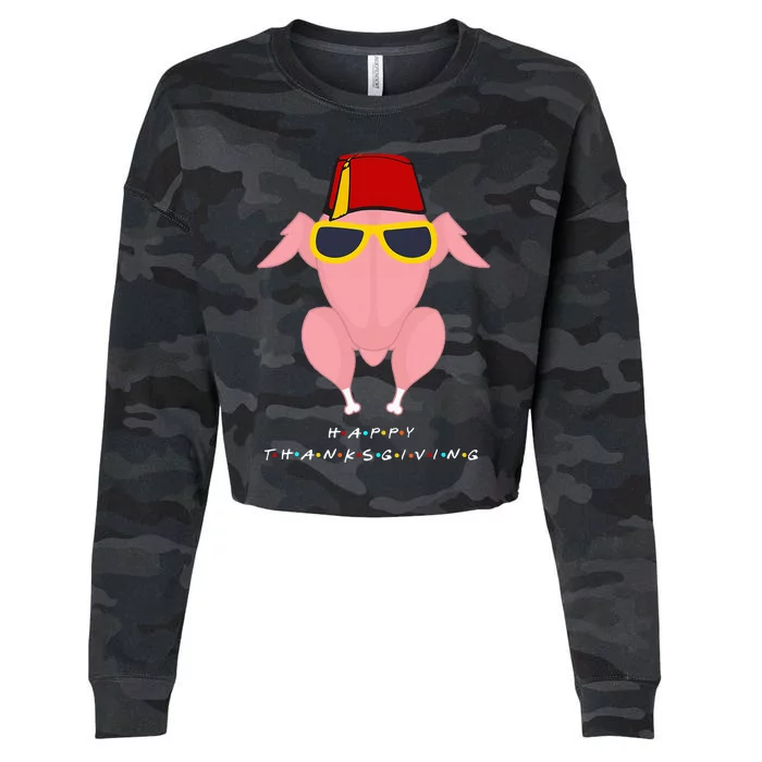 Thanksgiving For Friends Funny Turkey Head Cropped Pullover Crew