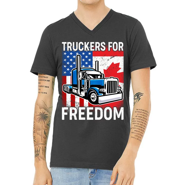 Truckers For Freedom USA Canada Freedom Convoy V-Neck T-Shirt