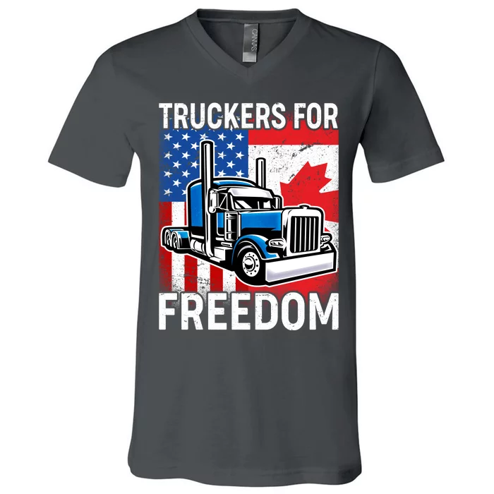 Truckers For Freedom USA Canada Freedom Convoy V-Neck T-Shirt