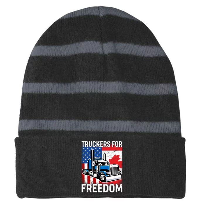 Truckers For Freedom USA Canada Freedom Convoy Striped Beanie with Solid Band