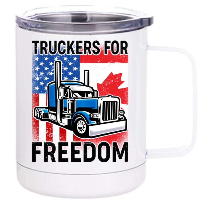 Truckers For Freedom USA Canada Freedom Convoy Front & Back 12oz Stainless Steel Tumbler Cup