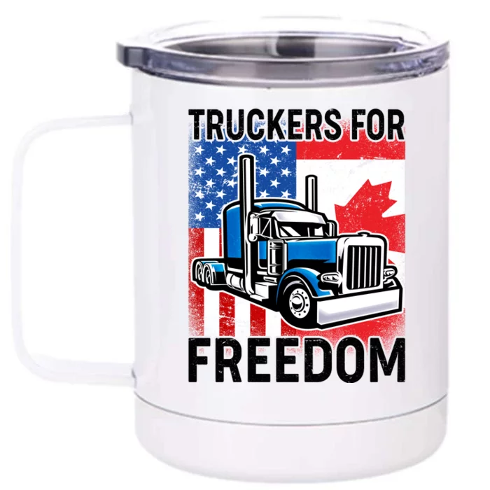 Truckers For Freedom USA Canada Freedom Convoy Front & Back 12oz Stainless Steel Tumbler Cup