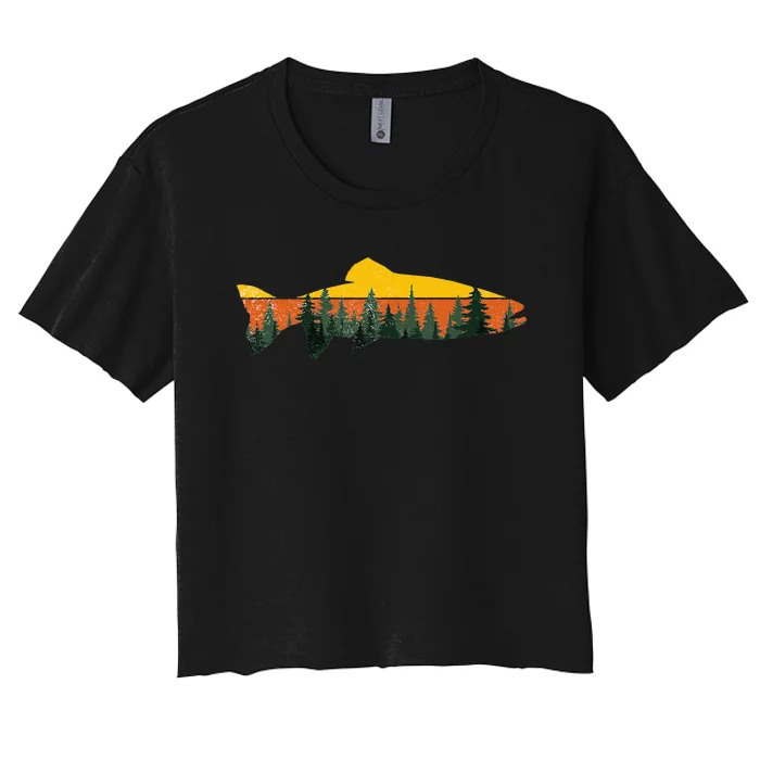 Trout Fly Fishing Outdoor Forest Nature Wildlife Women's Crop Top Tee