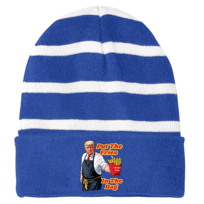 Trump Fast Food Put The Fries In The Bag 2024 Striped Beanie with Solid Band