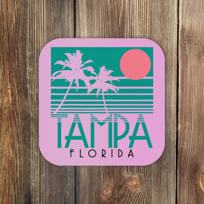 Tampa Florida Fl Palm Trees Surf Vintage Retro Coaster